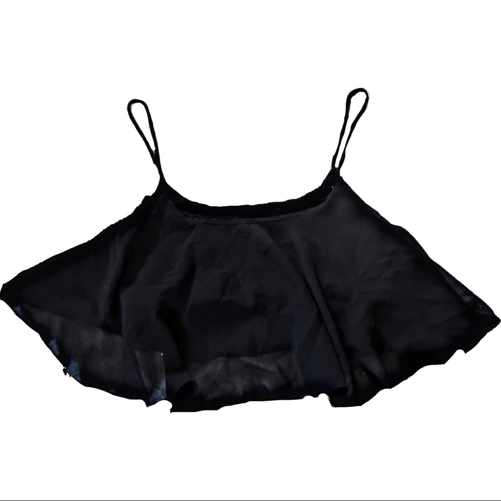 Mesh spaghetti strap black cropped top.